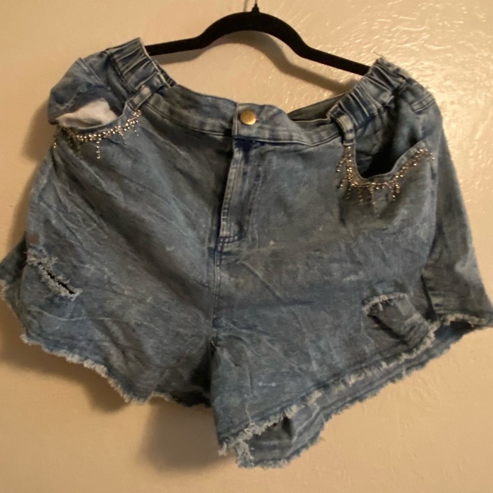 blue jean tight shorts